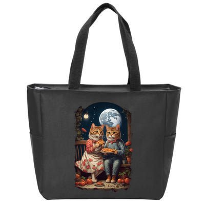 Cottagecore Cats Pizza Zip Tote Bag