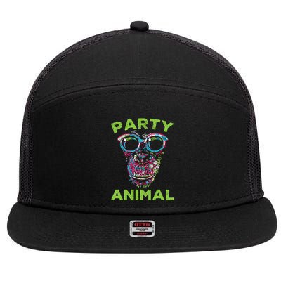 Cute Chimpanzee Party Animal Lover Colorful Monkey 7 Panel Mesh Trucker Snapback Hat