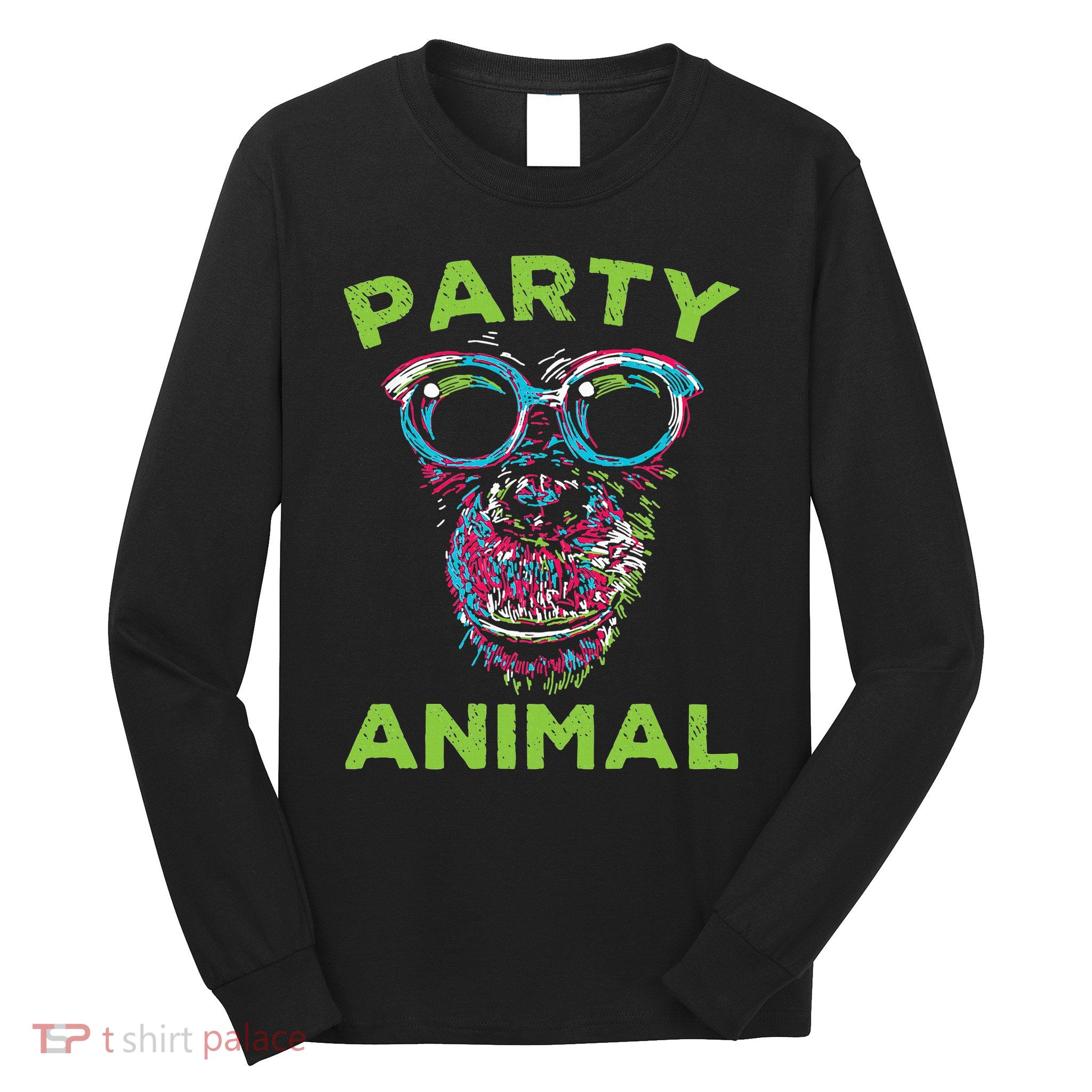 Cute Chimpanzee Party Animal Lover Colorful Monkey Long Sleeve Shirt
