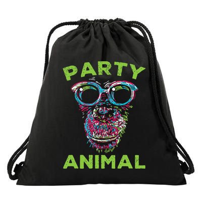 Cute Chimpanzee Party Animal Lover Colorful Monkey Drawstring Bag