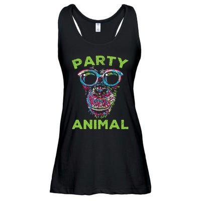 Cute Chimpanzee Party Animal Lover Colorful Monkey Ladies Essential Flowy Tank