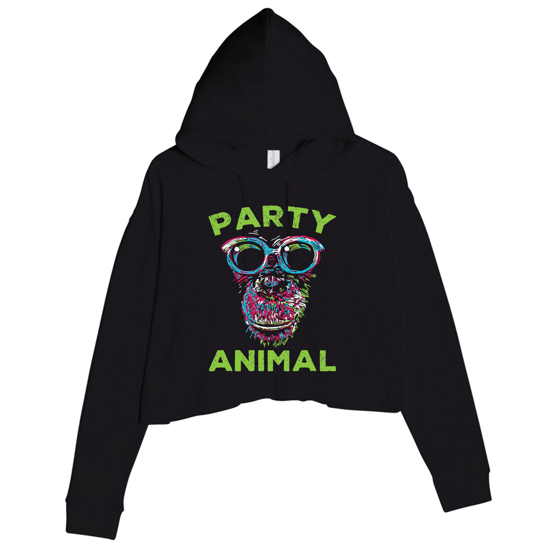 Cute Chimpanzee Party Animal Lover Colorful Monkey Crop Fleece Hoodie