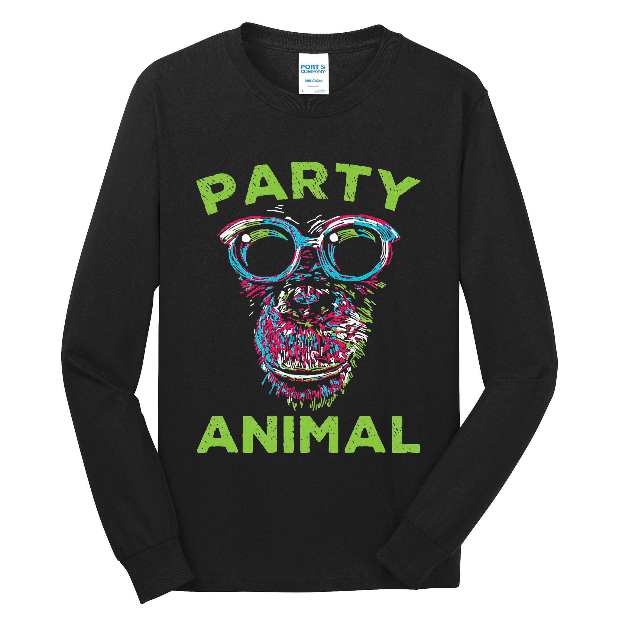 Cute Chimpanzee Party Animal Lover Colorful Monkey Tall Long Sleeve T-Shirt