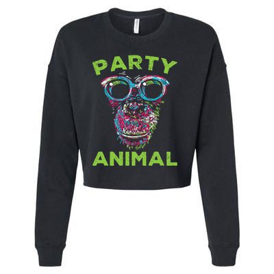 Cute Chimpanzee Party Animal Lover Colorful Monkey Cropped Pullover Crew