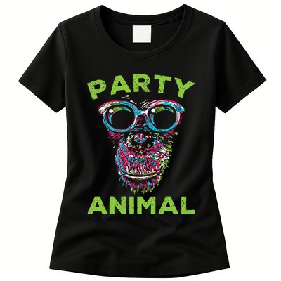 Cute Chimpanzee Party Animal Lover Colorful Monkey Womens T-Shirt