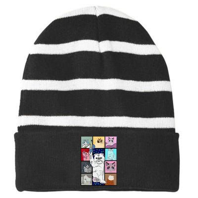 Cute Cat Purring In My Lap Cause It Loves Me Cat Lover Striped Beanie with Solid Band