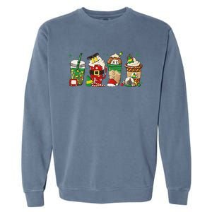 Christmas Coffee Peppermint Iced Latte Snowmen Hot Cocoa Garment-Dyed Sweatshirt