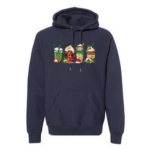 Christmas Coffee Peppermint Iced Latte Snowmen Hot Cocoa Premium Hoodie