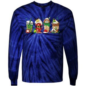 Christmas Coffee Peppermint Iced Latte Snowmen Hot Cocoa Tie-Dye Long Sleeve Shirt