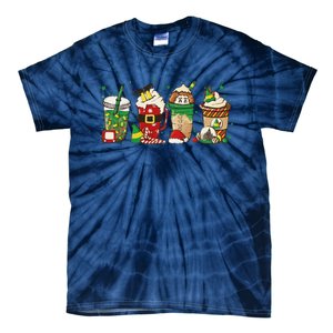 Christmas Coffee Peppermint Iced Latte Snowmen Hot Cocoa Tie-Dye T-Shirt