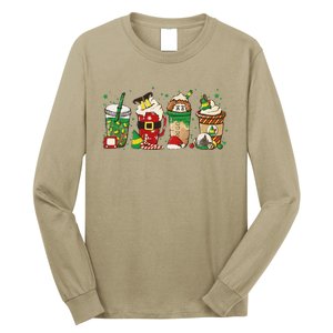 Christmas Coffee Peppermint Iced Latte Snowmen Hot Cocoa Long Sleeve Shirt