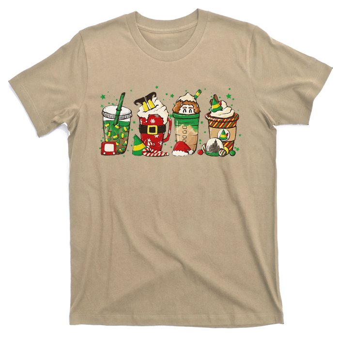 Christmas Coffee Peppermint Iced Latte Snowmen Hot Cocoa T-Shirt