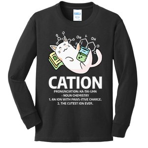 Cation Chemist Pet Cats Animal Chemistry Science Cat Lover Kids Long Sleeve Shirt