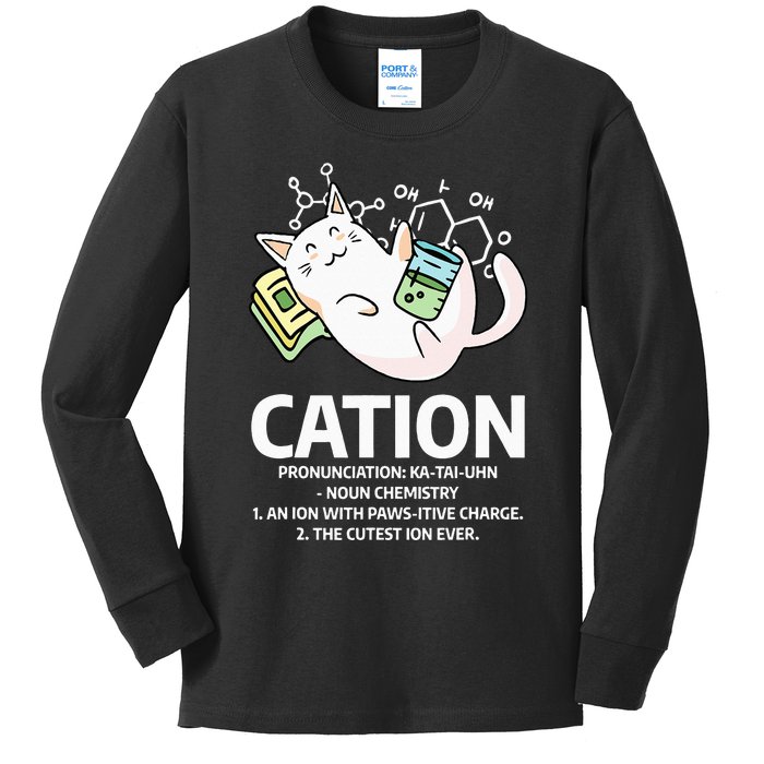 Cation Chemist Pet Cats Animal Chemistry Science Cat Lover Kids Long Sleeve Shirt