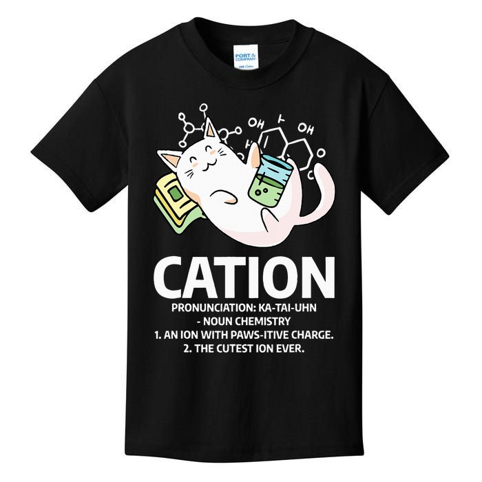 Cation Chemist Pet Cats Animal Chemistry Science Cat Lover Kids T-Shirt