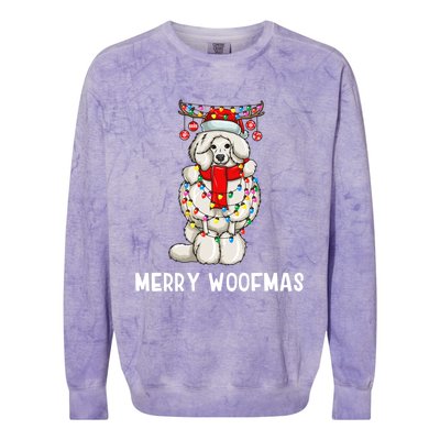 Christmas Cute Poodle Dog Holiday Lights Merry Woofmas Gift Colorblast Crewneck Sweatshirt