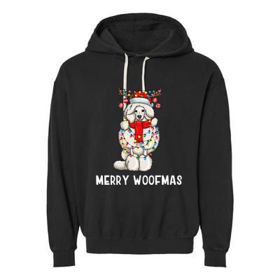 Christmas Cute Poodle Dog Holiday Lights Merry Woofmas Gift Garment-Dyed Fleece Hoodie