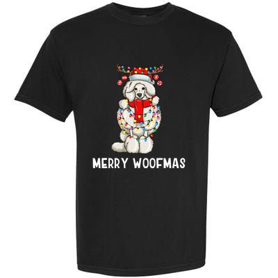 Christmas Cute Poodle Dog Holiday Lights Merry Woofmas Gift Garment-Dyed Heavyweight T-Shirt