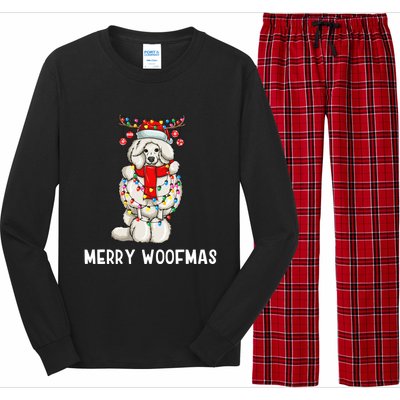 Christmas Cute Poodle Dog Holiday Lights Merry Woofmas Gift Long Sleeve Pajama Set