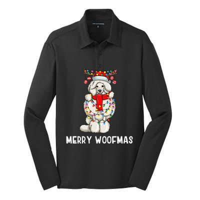 Christmas Cute Poodle Dog Holiday Lights Merry Woofmas Gift Silk Touch Performance Long Sleeve Polo