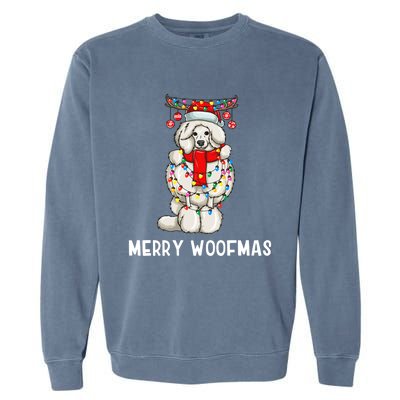 Christmas Cute Poodle Dog Holiday Lights Merry Woofmas Gift Garment-Dyed Sweatshirt