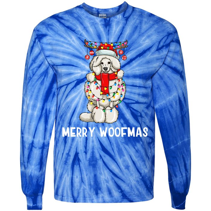 Christmas Cute Poodle Dog Holiday Lights Merry Woofmas Gift Tie-Dye Long Sleeve Shirt