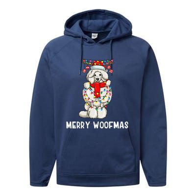 Christmas Cute Poodle Dog Holiday Lights Merry Woofmas Gift Performance Fleece Hoodie