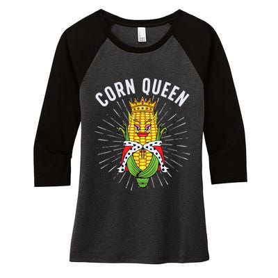 Cool Corn Queen For Girls Food Farming Corn Cob Farmer Women's Tri-Blend 3/4-Sleeve Raglan Shirt