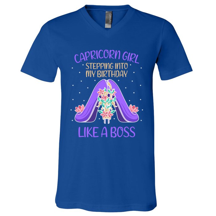 Cute Capricorn Queen Boss January Birthday Zodiac Gift V-Neck T-Shirt