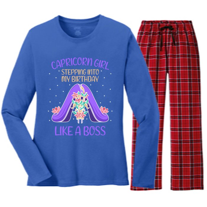 Cute Capricorn Queen Boss January Birthday Zodiac Gift Women's Long Sleeve Flannel Pajama Set 