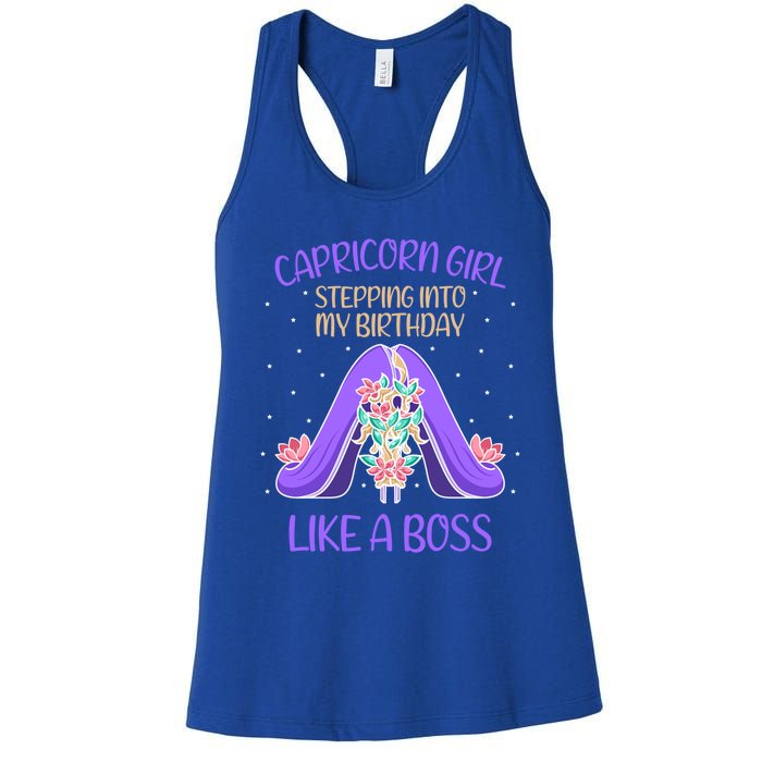 Cute Capricorn Queen Boss January Birthday Zodiac Gift Women's Racerback Tank