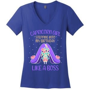 Cute Capricorn Queen Boss January Birthday Zodiac Gift Women's V-Neck T-Shirt