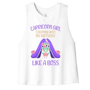 Cute Capricorn Queen Boss January Birthday Zodiac Gift Women's Racerback Cropped Tank