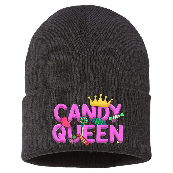 Cool Candy Queen Art For Candy Lollipop Lovers Sustainable Knit Beanie