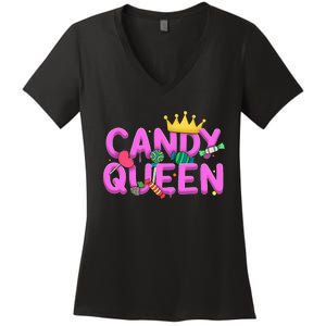 Cool Candy Queen Art For Candy Lollipop Lovers Women's V-Neck T-Shirt