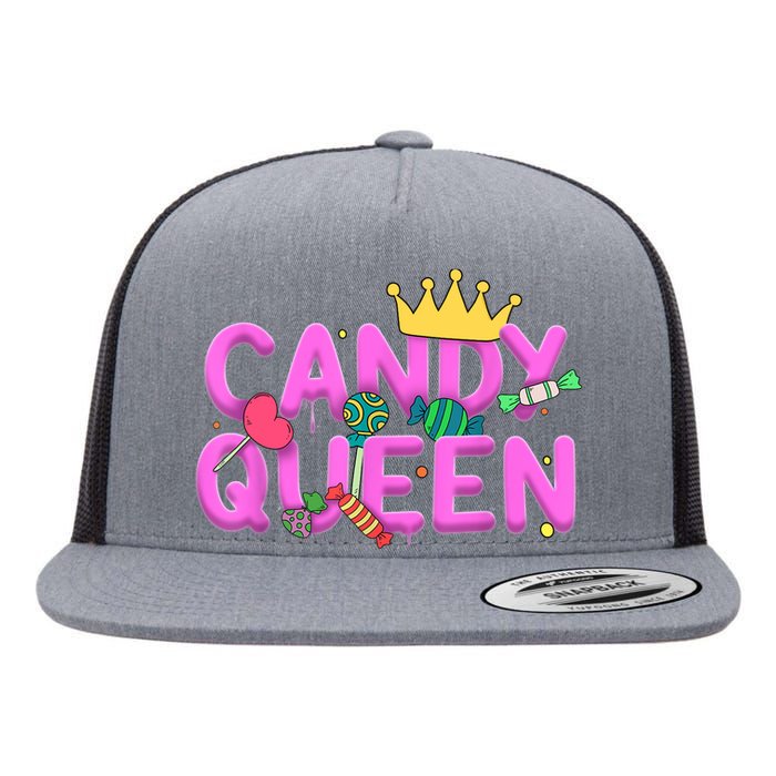 Cool Candy Queen Art For Wo Girls Candy Lollipop Lovers Flat Bill Trucker Hat