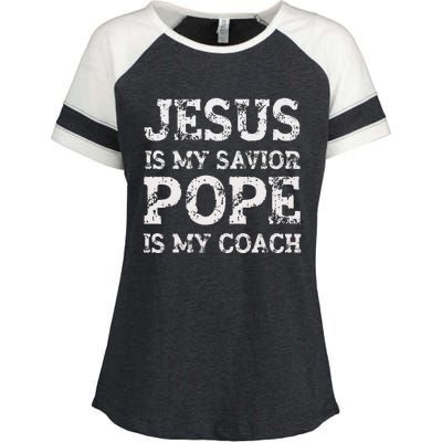 Coach Christian Quote Jesus Is My Savior Pope Is My Coach Enza Ladies Jersey Colorblock Tee