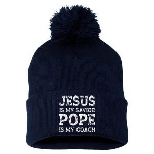 Coach Christian Quote Jesus Is My Savior Pope Is My Coach Pom Pom 12in Knit Beanie