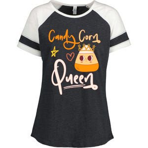 Candy Corn Queen Groovy Queen Candy Corn Halloween Gift Enza Ladies Jersey Colorblock Tee