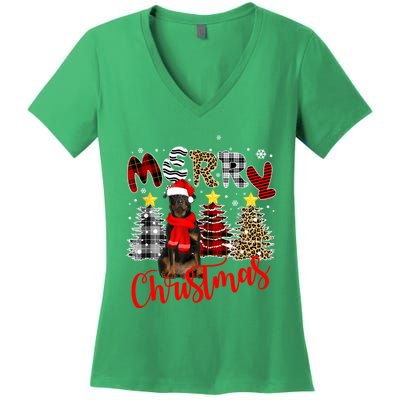 Christmas Cute Rottweiler Dog Tree Lighting Rottweiler Gift Women's V-Neck T-Shirt