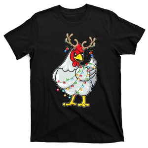 Christmas Chicken Reindeer Antlers Lights Pajama Funny Gifts T-Shirt