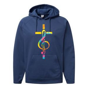 Christian Cross | Religious Musician | Music Clef Note Premium Performance Fleece Hoodie