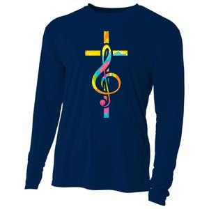 Christian Cross | Religious Musician | Music Clef Note Premium Cooling Performance Long Sleeve Crew