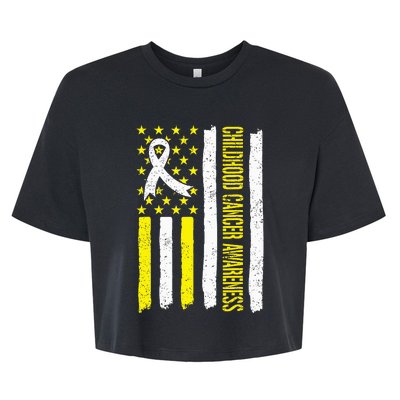 Childhood Cancer Ribbon Flag Childrens Cancer Warriors Bella+Canvas Jersey Crop Tee