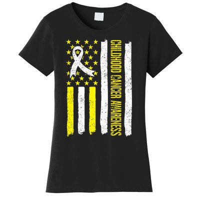 Childhood Cancer Ribbon Flag Childrens Cancer Warriors Women's T-Shirt