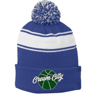 Cream City Retro Milwaukee Basketball Wisconsin Stripe Pom Pom Beanie