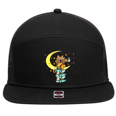 Cats Coffee Reading Kat Books Read Stubenter Kitten 7 Panel Mesh Trucker Snapback Hat