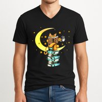 Cats Coffee Reading Kat Books Read Stubenter Kitten V-Neck T-Shirt