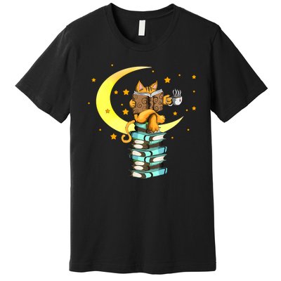 Cats Coffee Reading Kat Books Read Stubenter Kitten Premium T-Shirt