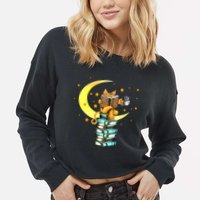 Cats Coffee Reading Kat Books Read Stubenter Kitten Cropped Pullover Crew
